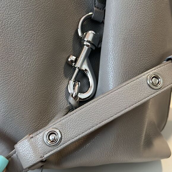 Rebecca Minkoff Megan Gray Leather Adjustable Strap Crossbody Bucket Bag - Picture 11 of 12